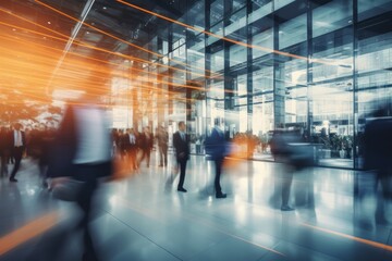people moving fast in the hall of an office building in the city (long exposure photography)