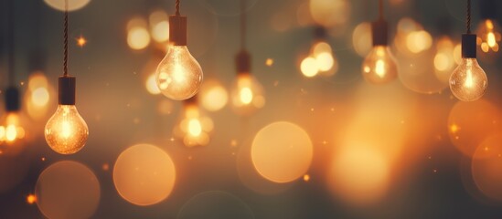 Bokeh background with blurred lamps or chandeliers at night