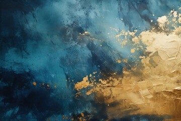 Obraz premium Fond abstrait lumineux, bleu et or avec des taches granuleuses. Idéal comme papier peint de luxe. IA générative, IA