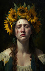 Elegy in Bloom: The Sunflower Countess Amidst the Forest