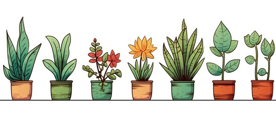 Cartoon potted plants drawn freehand