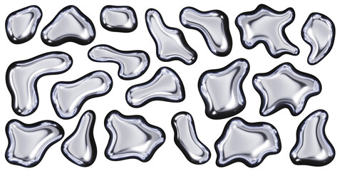 3d chrome metal organic fluid shapes. Abstract liquid mercury metallic icon. 3d rendering aluminum...