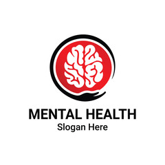 Mental Health Care Logo Design. Psychotherapy Symbol. Human Head with Brain Sign Concept.