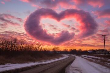 Heart-shaped cloud formation on Valentine's Day. Generative AI