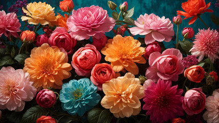 Obraz na płótnie Canvas Flowers colourful background wallpaper beautiful fresh bouquet of roses for valentines 1