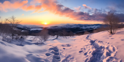 Beautiful winter sunrise over the mountains