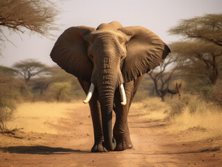 Fototapeta na wymiar Nature elephant walking on safari