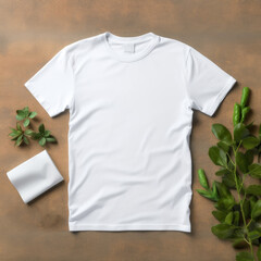 White t-shirt mockup on wooden table. Ready for your mockup design template. Blank t-shirt mockup