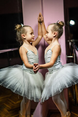 Adorable Little Ballerinas in Matching Tutus and Ballet Slippers. Little girls dressed in ballet attire standing next to each other © Vadim