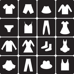 clothing icons set on  black background