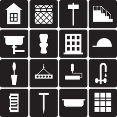 construction and house icon set on  black background