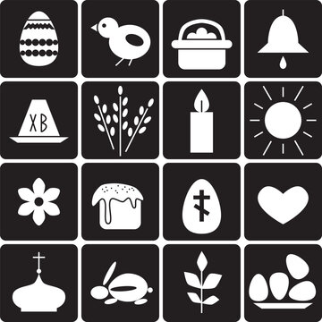 Easter spring icons on  black background