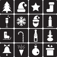 icons set christmas and new year on  black background