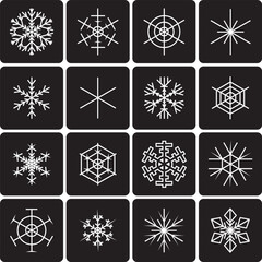 snowflakes icon set on  black background