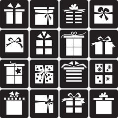 white gifts boxes icons on  black background