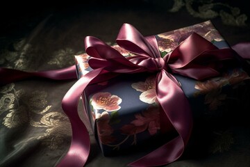 A wrapped present with a decorative ribbon and bow. Generative AI
