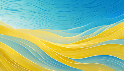 abstract wave blue yellow texture background for copy space text blue golden happy sunny sky and ocean cartoon pattern wave for pool party or ocean beach travel web mobile banner wavy lines backdrop