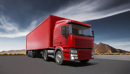 photorealistic red truck 3d rendering transparent background