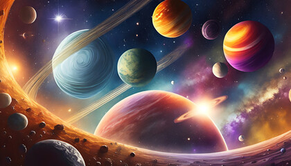ai generated ai generative solar system universe galaxy space planets poster background decoration graphic art