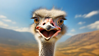 funny ostrich smiling portrait - obrazy, fototapety, plakaty