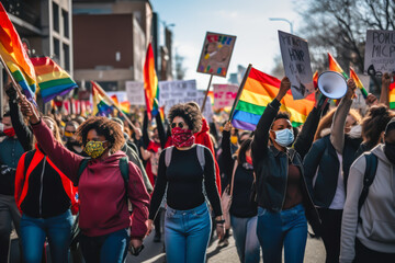 Group of protesters marching for equality act