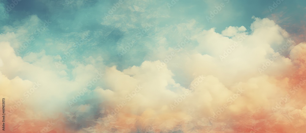 Poster old paper background with vintage clouds and copyspace featuring a retro sky pattern