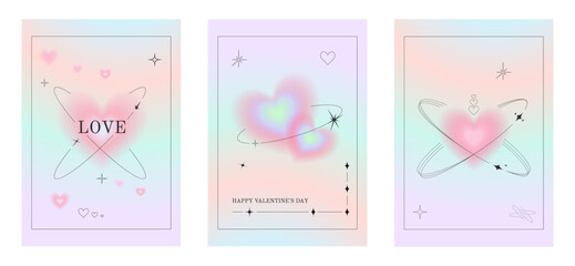 Greeting cards for Valentine's Day. Trendy minimalist aesthetic style with gradients and typography, y2k. Social media story templates for digital marketing and sales promotion. Fashion advertising. 