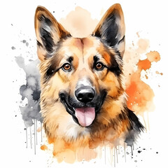 Alsatian dog, watercolor illustration. - obrazy, fototapety, plakaty