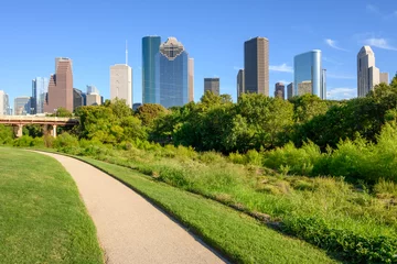 Poster Houston downtown skyscrapers on a sunny day. Buffalo Bayou Park. Texas, USA © vivoo