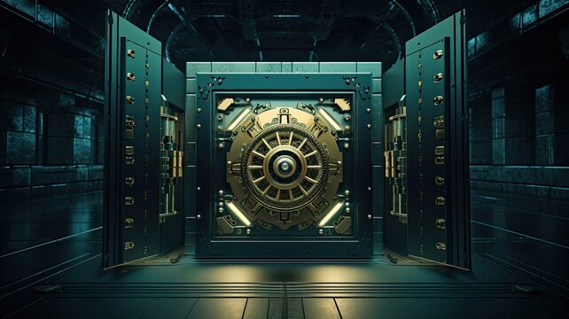 A locked vault opening to reveal unencrypted data, symbolizing the access granted through decryption