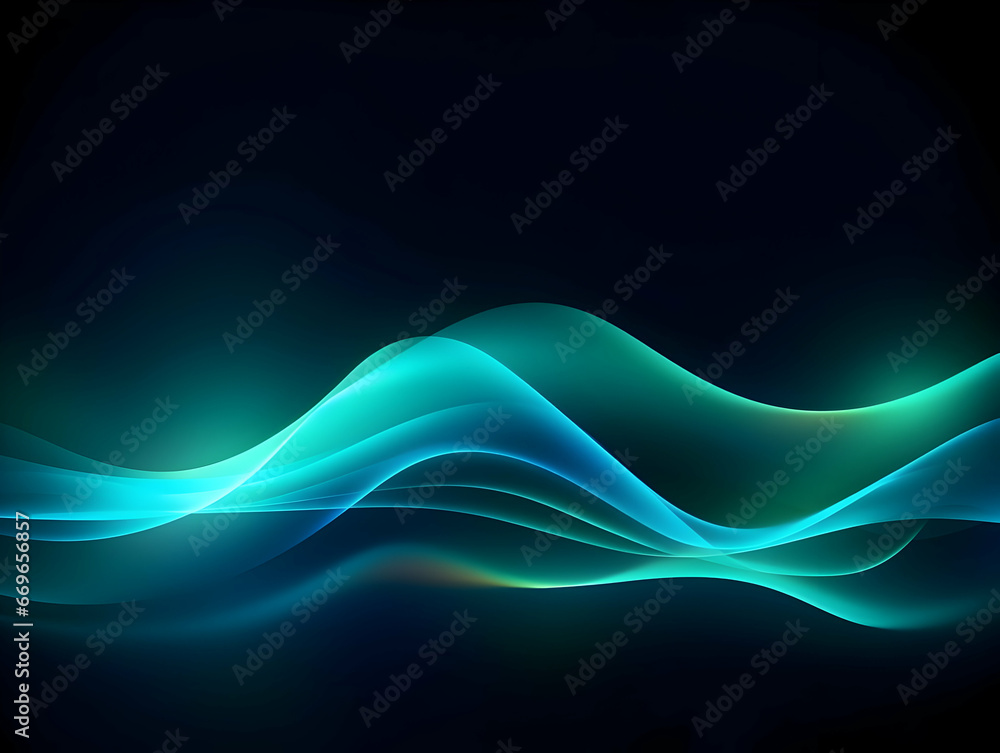 Wall mural dark abstract curve and wavy background with gradient and color, glowing waves in a dark background,