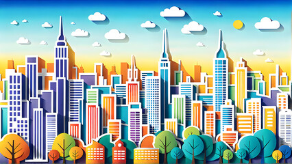Fototapeta premium Papercraft City view colorful background wallpaper 