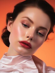 Dewy skin and rosy cheeks the artistry of professional makeup in a fashion portrait.