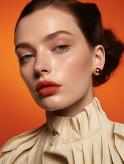 Dewy skin and rosy cheeks the artistry of professional makeup in a fashion portrait. - obrazy, fototapety, plakaty