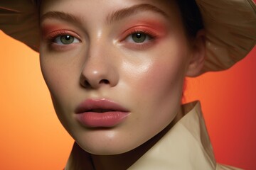 Dewy skin and rosy cheeks the artistry of professional makeup in a fashion portrait. - obrazy, fototapety, plakaty
