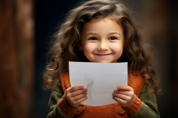 Happy little girl reads her parents the letter she wrote to Santa Claus