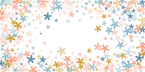 Snow-In-Summer simplistic flowers vector design. Tiny field blossom elements scattered. Easter holiday backdrop. Modern flowers Snow-In-Summer primitive bloom. Stripy petals.