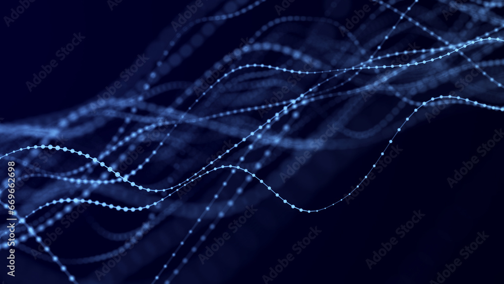 Poster futuristic wave of smooth lines.wire network technologies.cyber security background. 3d rendering.
