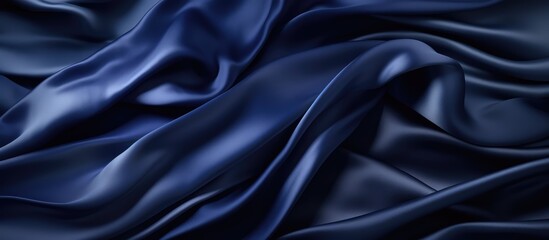 Obraz premium Dark background made of navy blue silk satin fabric with elegant waves and space for design Suitable for Christmas birthday anniversary award templates