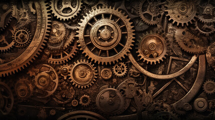 Retro background with brass gears. Steampunk background.