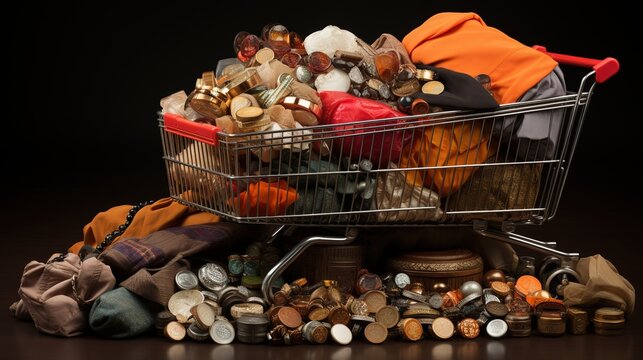 A Shopping Cart overflowing with Shopping Items