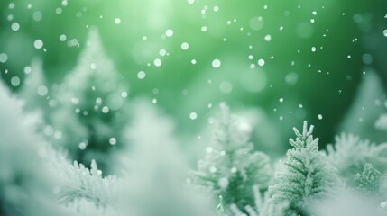 Fototapeta na wymiar and Refreshing: Vibrant Green Christmas Stock Image with Snowy Trees and Sparkling Lights