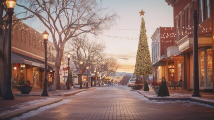 Fototapeta na wymiar Arizona Christmas: Downtown Prescott Bedecked with Lights and Decorations