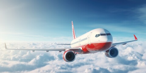 Obraz premium Air Transportation: Red and White Santa Plane Soars Through the Skies for Christmas and New Year's Travel Abroad