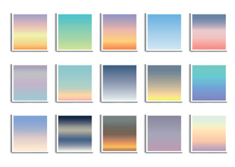 Sunset and sunrise sky colors. Blue, purple, orange, pink, yellow. Vibrant style template. Vector illustration