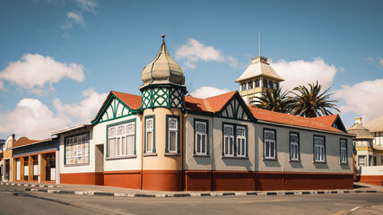 German style building in Swakopmund, Namibia. This city has a unique architectural style that...