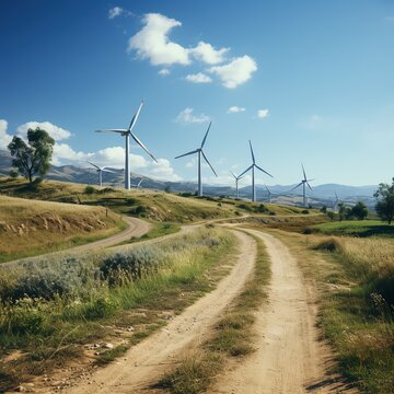 A wind turbine field on a hilltop