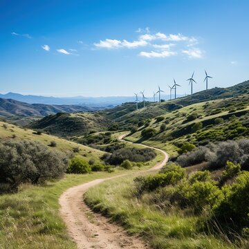 A wind turbine field on a hilltop