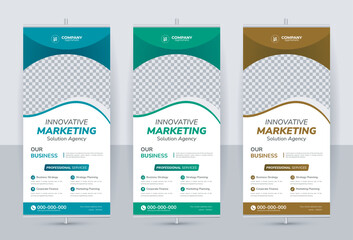 Eye caching modern corporate business rollup banner design with trendy style color and creative shapes