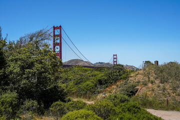 Golden Gate Bridge in San Francisco, California. Walkway leading to the bridge.